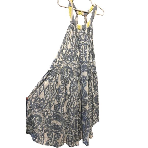 Free People Mimi Tunic Top Small Blue White Linen Blend Tank Flowy Loose Boho - Picture 3 of 12